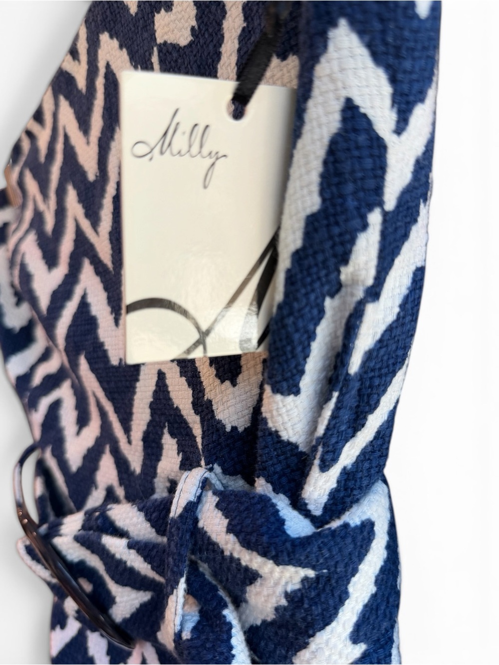 MILLY of New York Strapless Chevron Tweed Pencil Dress. Indigo Blue and White - Picture 8 of 15